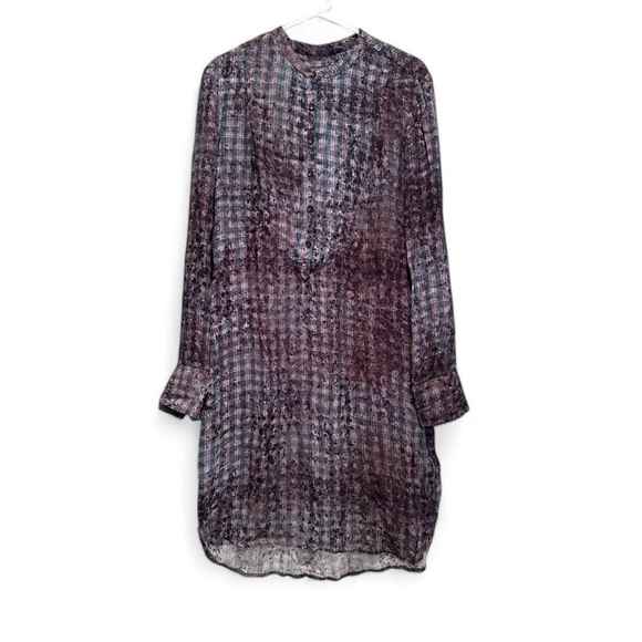 Peruvian Connection Purple Blue Checked Long Sleeve Shirt Dress Size 10 - Picture 1 of 6